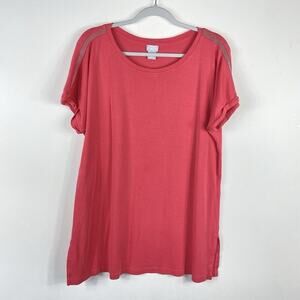 Chico's Size Large 12 2 Touch Of Cool Pima Cotton Ball Chain Tunic Knit Top Pink